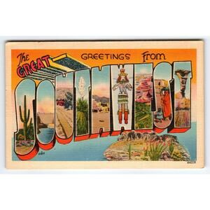 Vintage The Great Southwest Greetings from Arizona Linen Letter Postcard 1940s